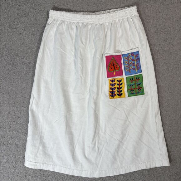 Michael Simon Dresses & Skirts - Michael Simon Lite Skirt Women's Size S White‎ Embroidered Leaf Patchwork Pocket
